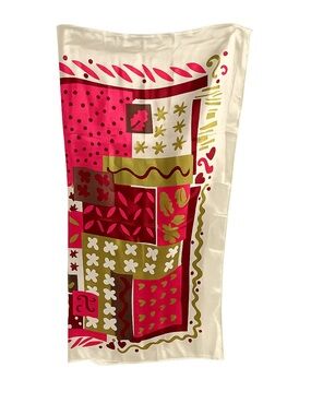 Inès de la Fressange Paris Patchwork Floral Scarf Like New Cream Pink Green